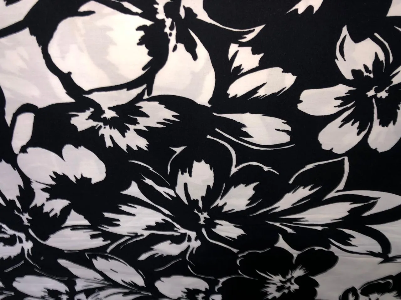 100% Cotton Poplin lycra Floral Print black and white 44" wide [16163]