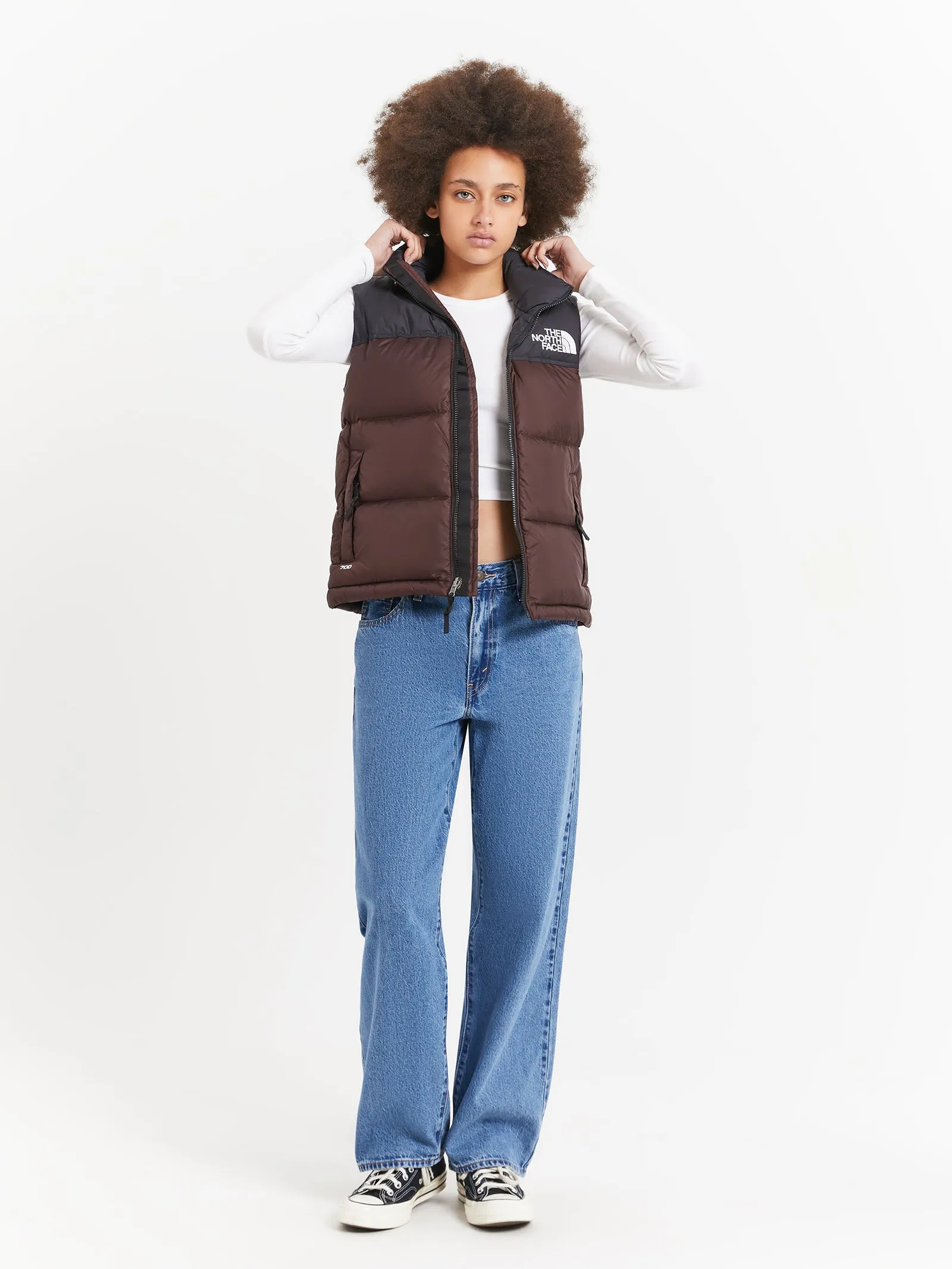 1996 Retro Nuptse Vest in Coal Brown & TNF Black