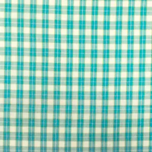 Aqua Teal-White-Green Plaid Cotton Polyester Madras Woven Fabric