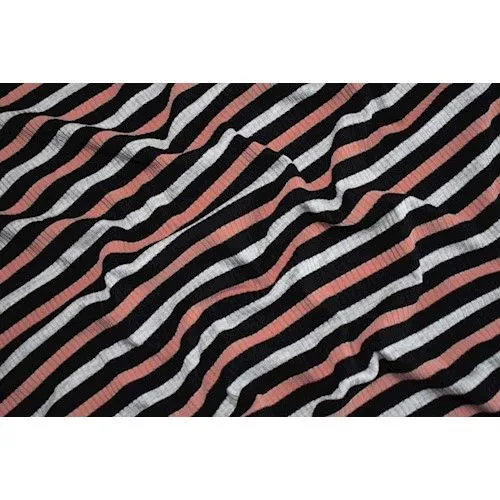 Black/Soft Peach/Gray Striped 4X2 Rib Knit Fabric