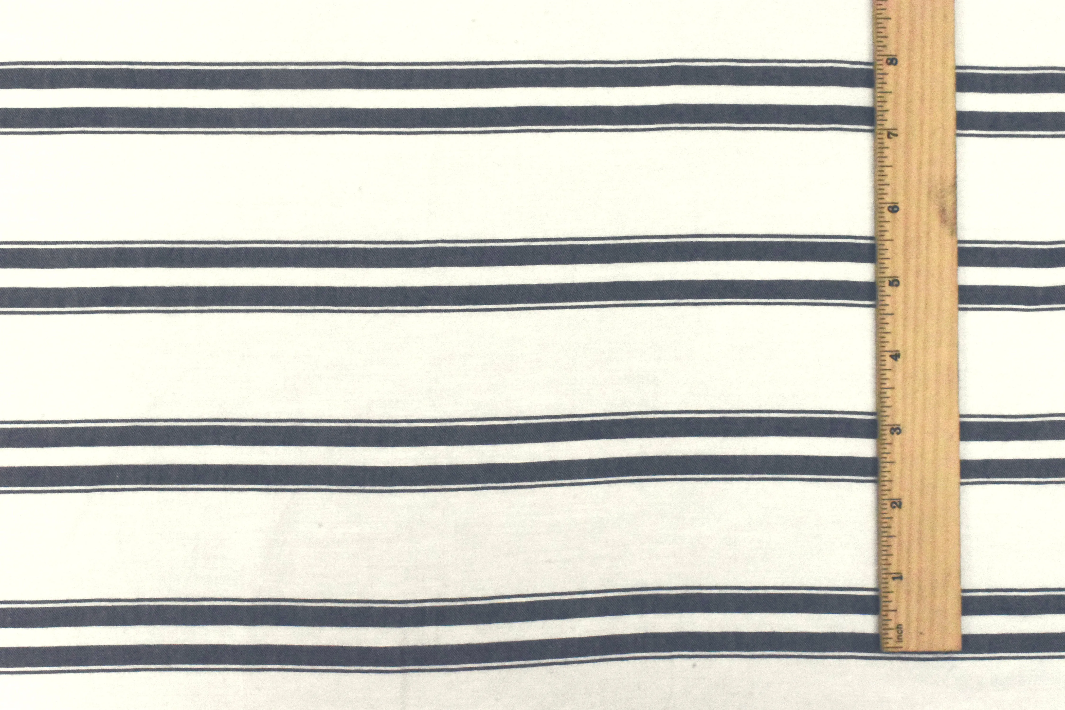 Blue-Ivory Famous Designer Stripe With Slub Texture Twill Woven Fabric