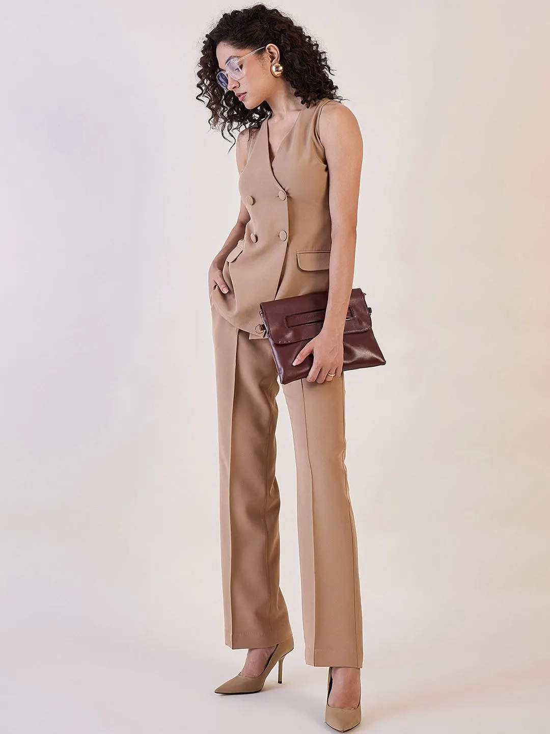 Brown Waistcoat Top With Trousers