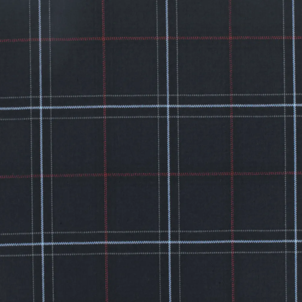 Cool Black-Soft Blue-Multi Plaid Wool-Poly Twill Woven Suiting Fabric