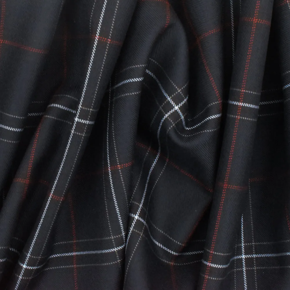 Cool Black-Soft Blue-Multi Plaid Wool-Poly Twill Woven Suiting Fabric