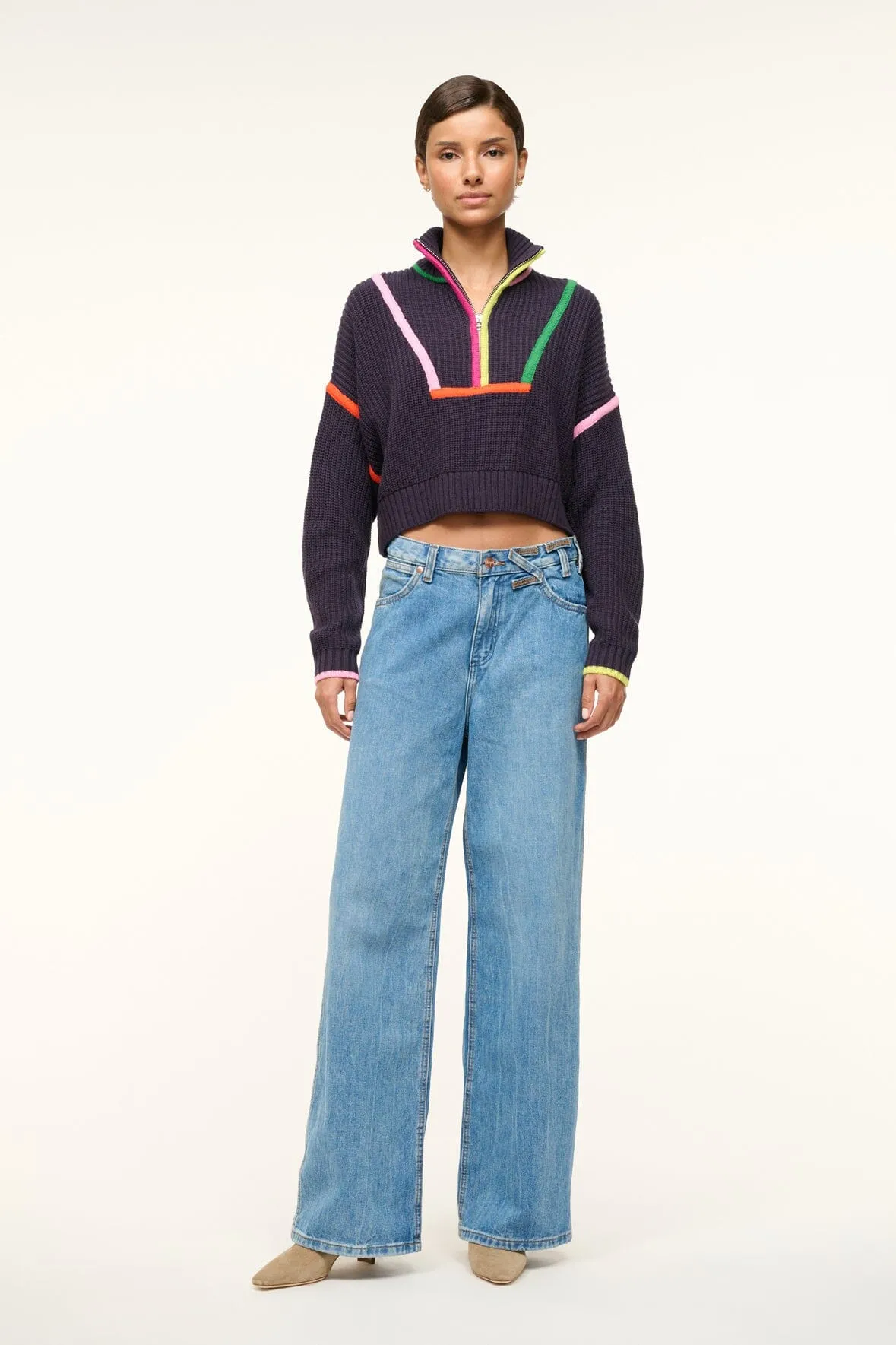 CROPPED HAMPTON SWEATER | NAVY MULTI