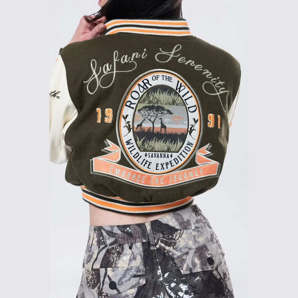 Cropped Safari Varsity Jacket - Forest Green