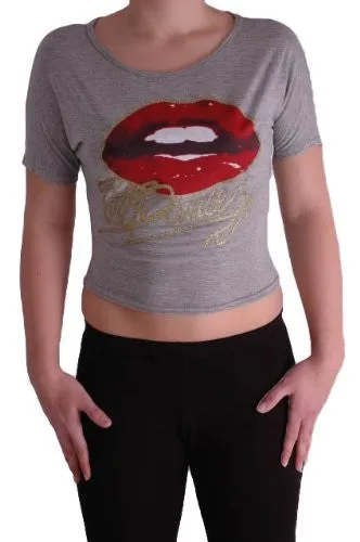 Cute Lips Print Cropped Tops