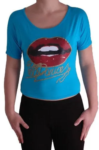 Cute Lips Print Cropped Tops