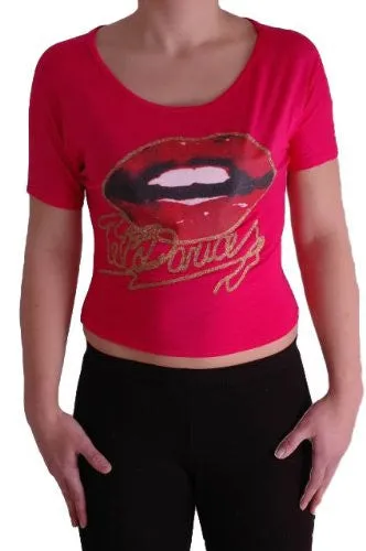 Cute Lips Print Cropped Tops