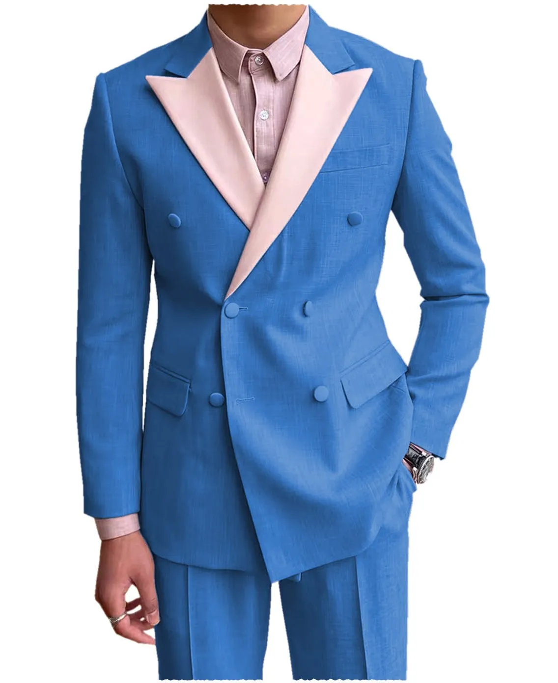 Fashion Double Buttons Peak Lapel Men Suit（Blazer Pants）