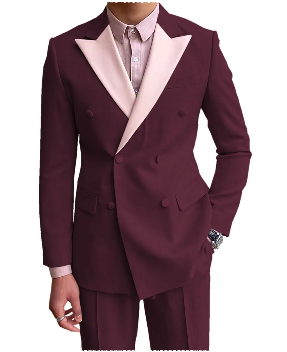 Fashion Double Buttons Peak Lapel Men Suit（Blazer Pants）