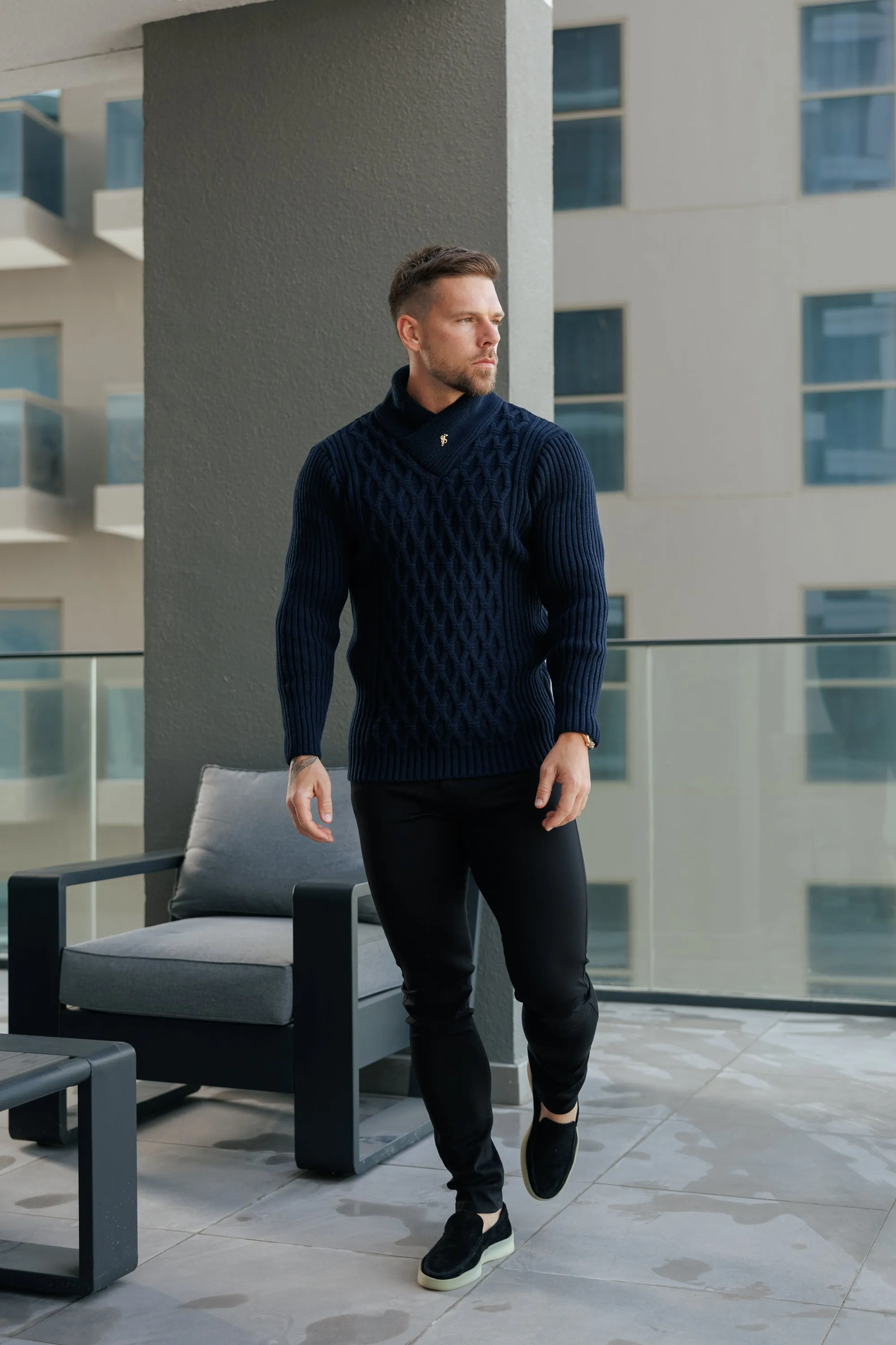 Father Sons Chunky Cable Knit Navy Jumper - FSJ060