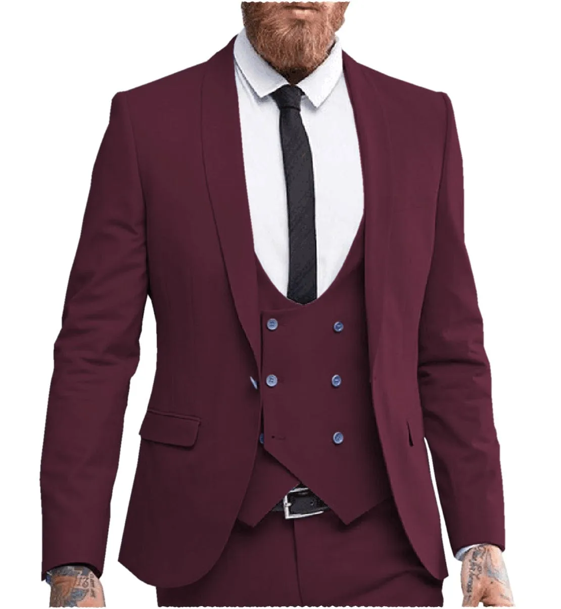 Flat Men's 3 Pieces Regular Fit Suit (Blazer vest Pants)