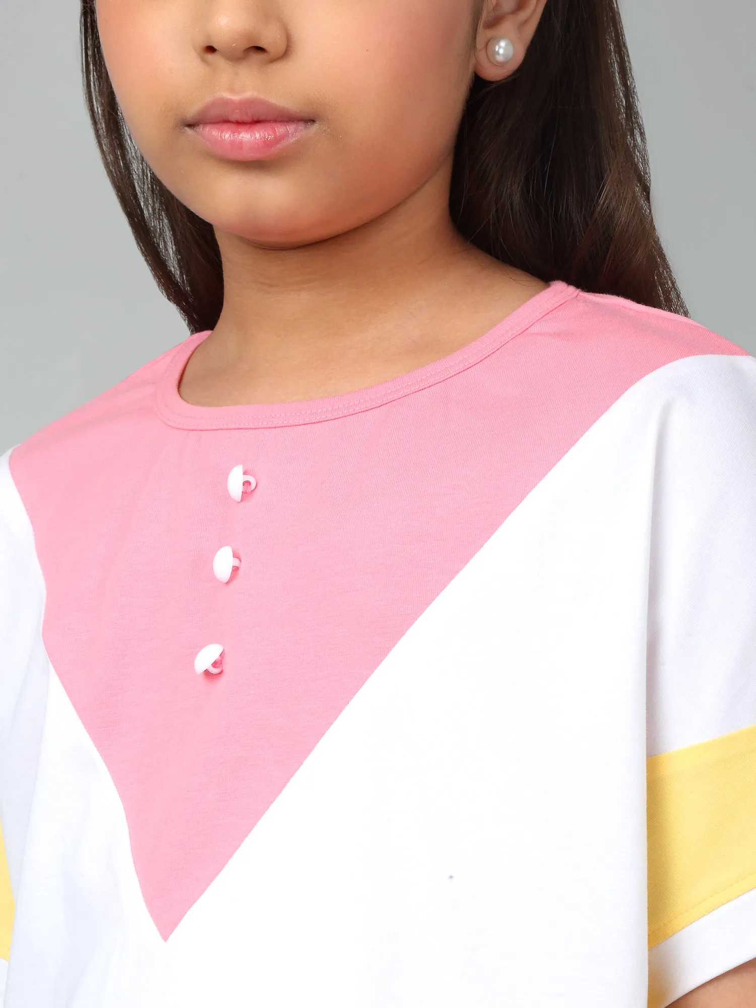 Girls Casual Pink Extended Half Sleeves  T-Shirt