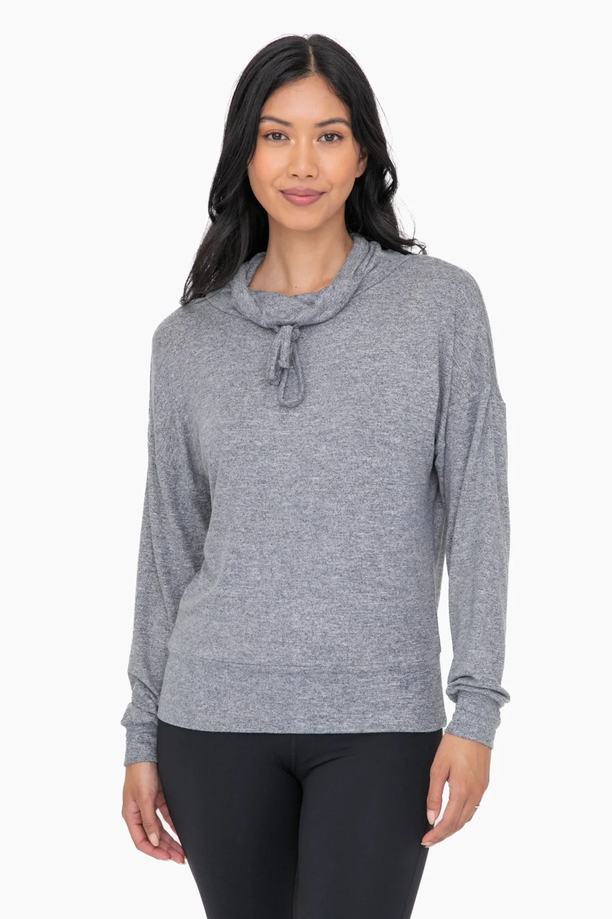 Grey Brushed Cowl Neck Pullover Top | Mono B - Final Sale