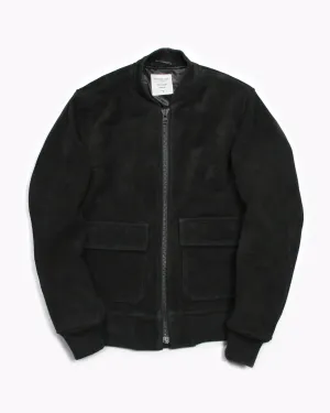 Heavy Suede Bomber Jacket - Black