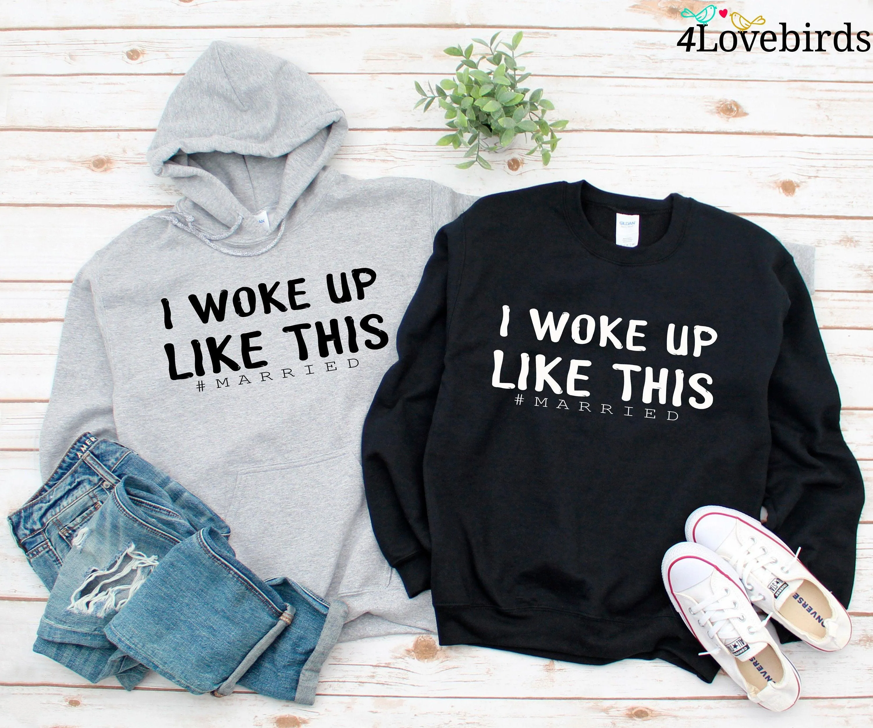 Honeymoon Hoodies, I Woke Up Like This, #married, Honeymoon Sweatshirt for Couples, Just Married Shirts, Mr and Mrs Shirts, Newlywed Shirts