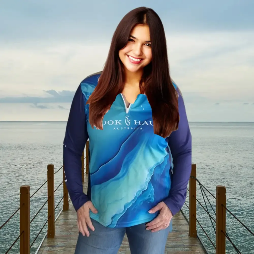 Hook And Haul | Premium  Ladies Range Blue Ocean | Zip Front Polo