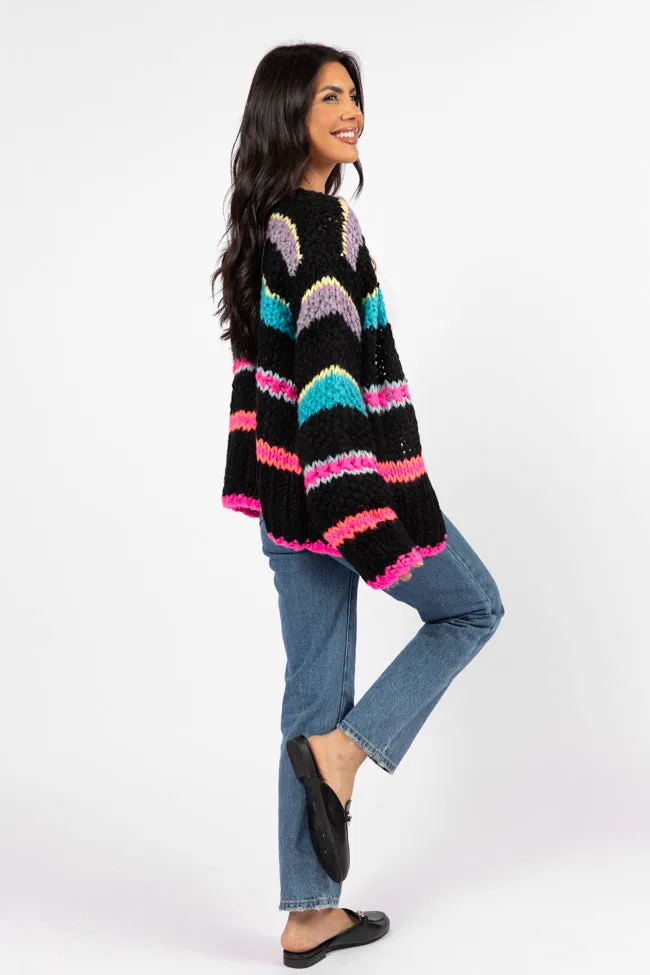 In The Middle Black Multi Chunky Knit Stripe Cardigan