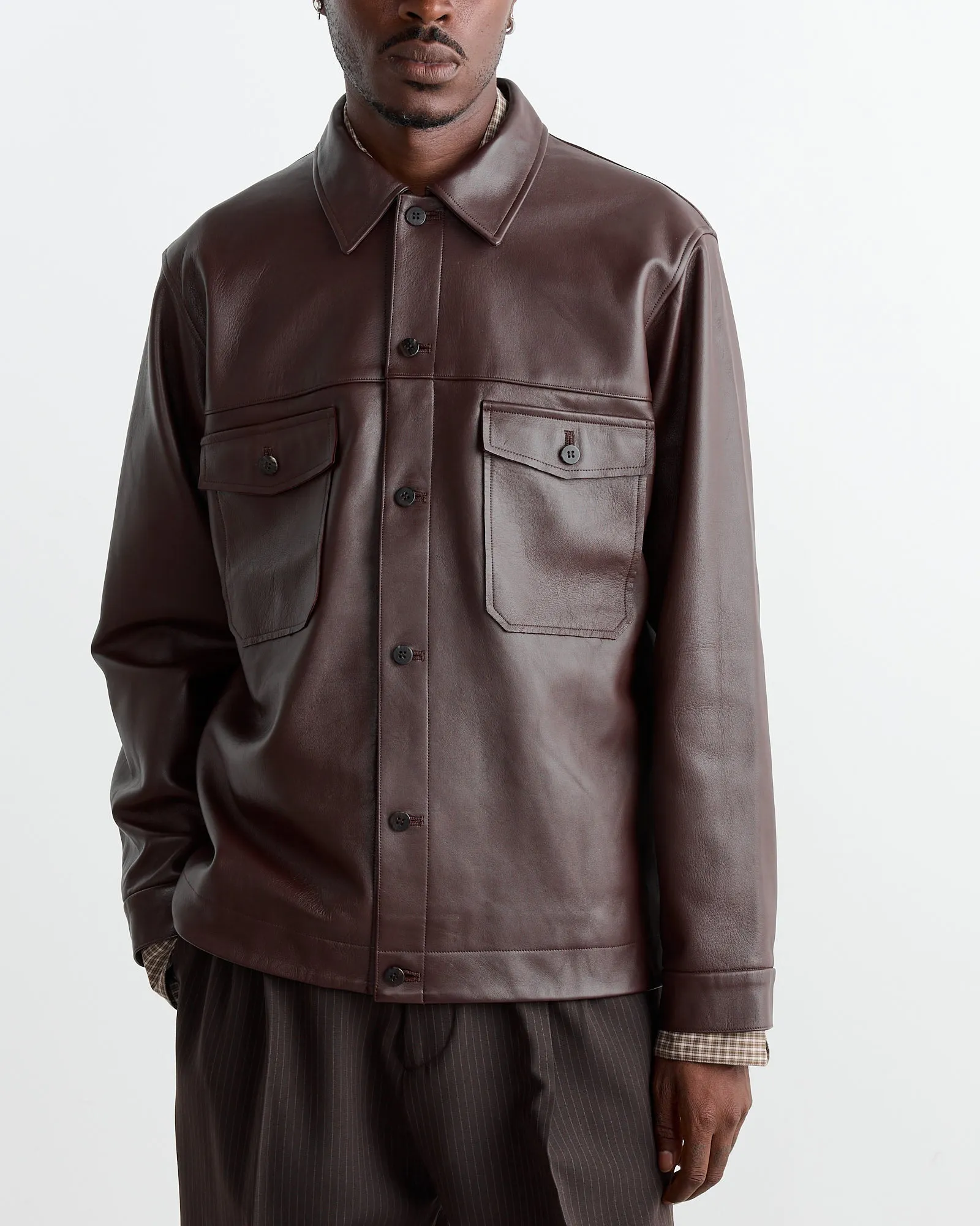 Lamb Leather Heavy Jacket in Brown