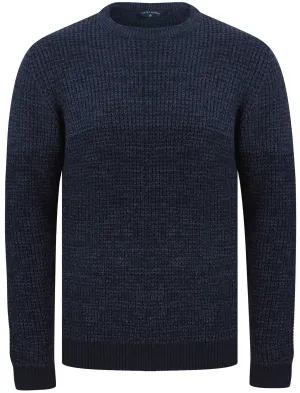 Lund Colour Block Waffle Knit Jumper in Denim Marl / Ink Twist - Tokyo Laundry