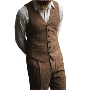 Men‘s Formal Herringbone v Neck 2 Pieces （Waistcoat Pants）