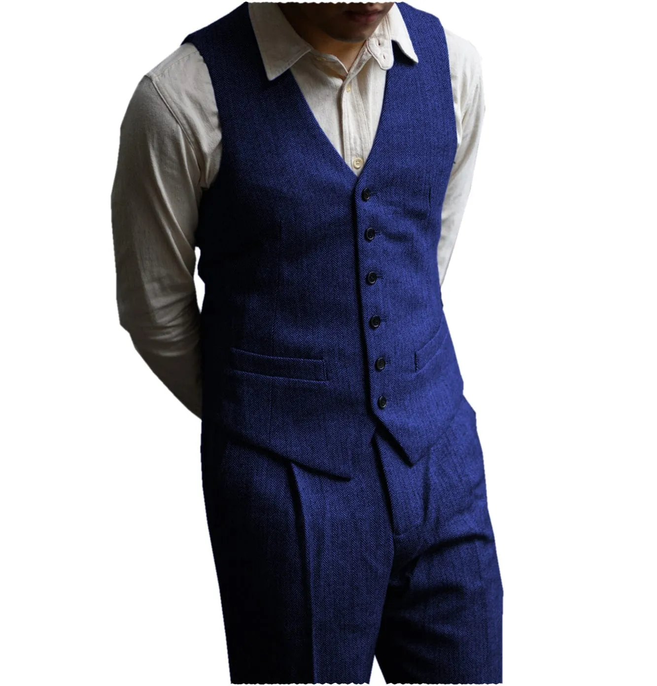 Men‘s Formal Herringbone v Neck 2 Pieces （Waistcoat Pants）