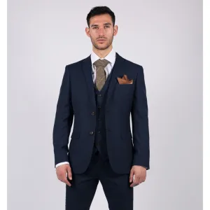 Mens Navy 3 Piece Suit Tailored Fit Smart Formal Classic Wedding Retro Vintage