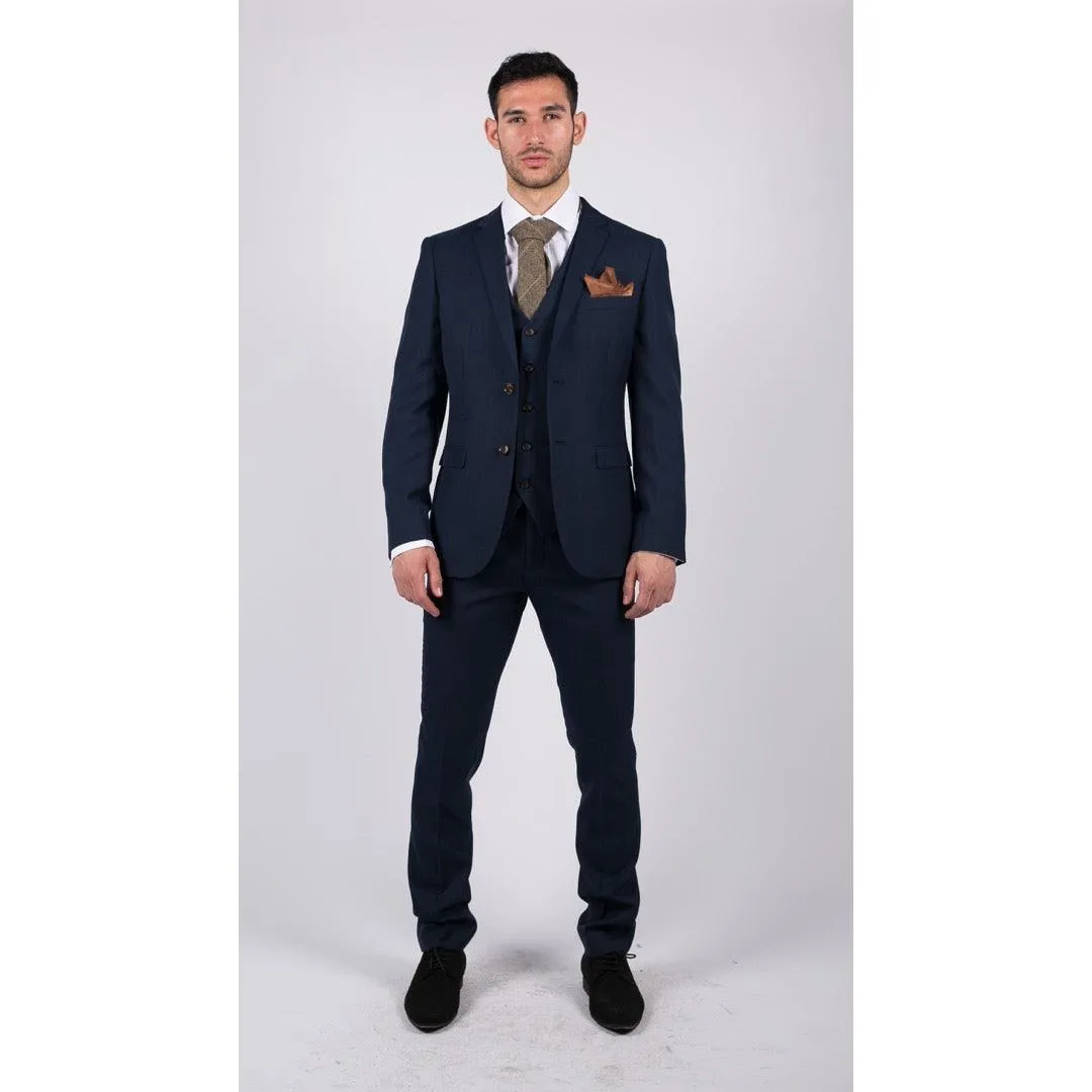 Mens Navy 3 Piece Suit Tailored Fit Smart Formal Classic Wedding Retro Vintage