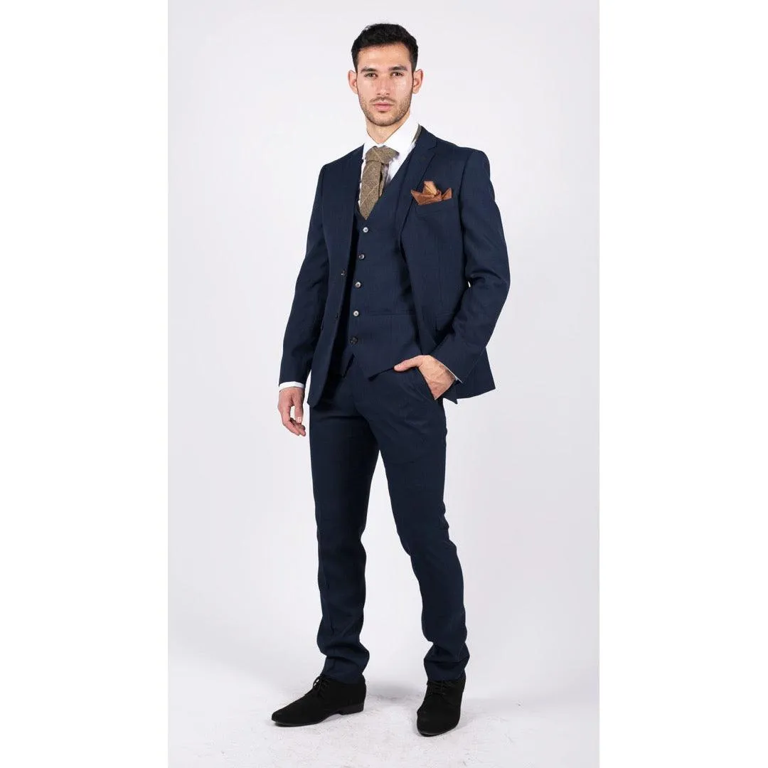 Mens Navy 3 Piece Suit Tailored Fit Smart Formal Classic Wedding Retro Vintage