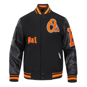 MLB BALTIMORE ORIOLES CLASSIC OLD ENGLISH MEN'S RIB WOOL VARSITY JACKE (BLACK/ORANGE)