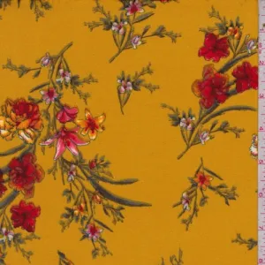 Mustard Gold/Ruby Floral Sprig Double Brushed Jersey Knit Fabric