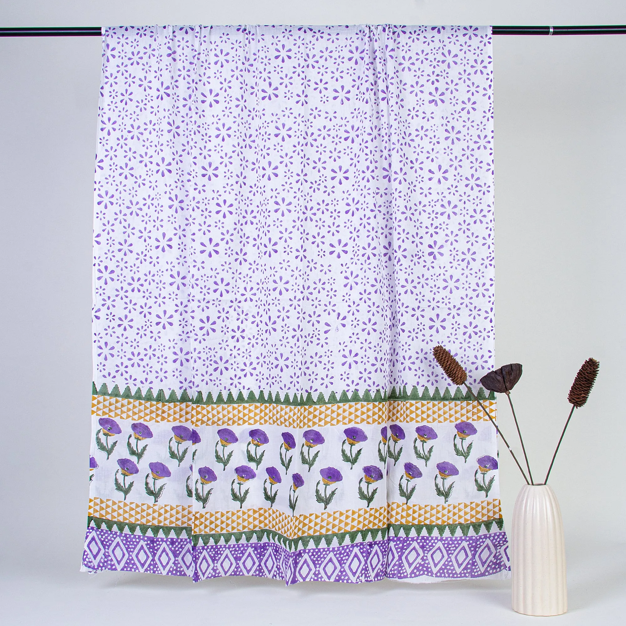 Purple Floral Plain Cotton Suit With Cotton Dupatta