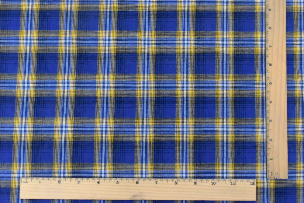 Rare Blue-Yellow-Multi Plaid Polyester Voile Woven Fabric