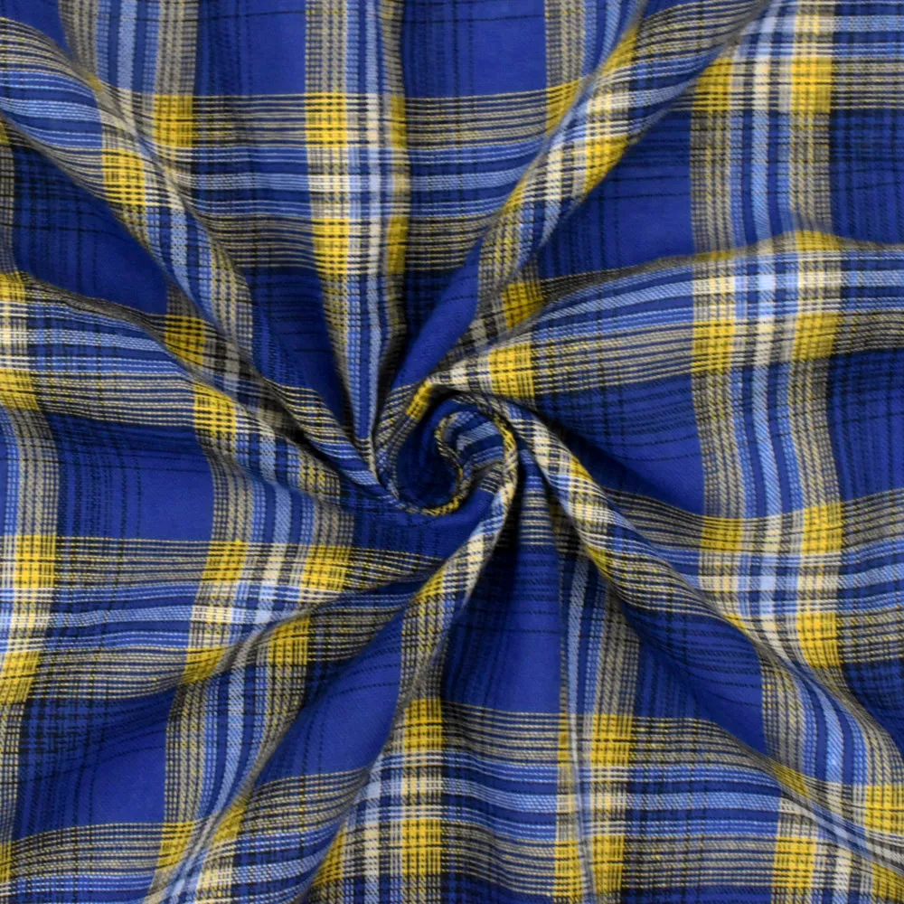 Rare Blue-Yellow-Multi Plaid Polyester Voile Woven Fabric