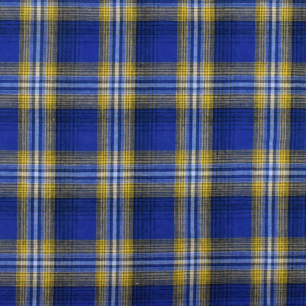 Rare Blue-Yellow-Multi Plaid Polyester Voile Woven Fabric