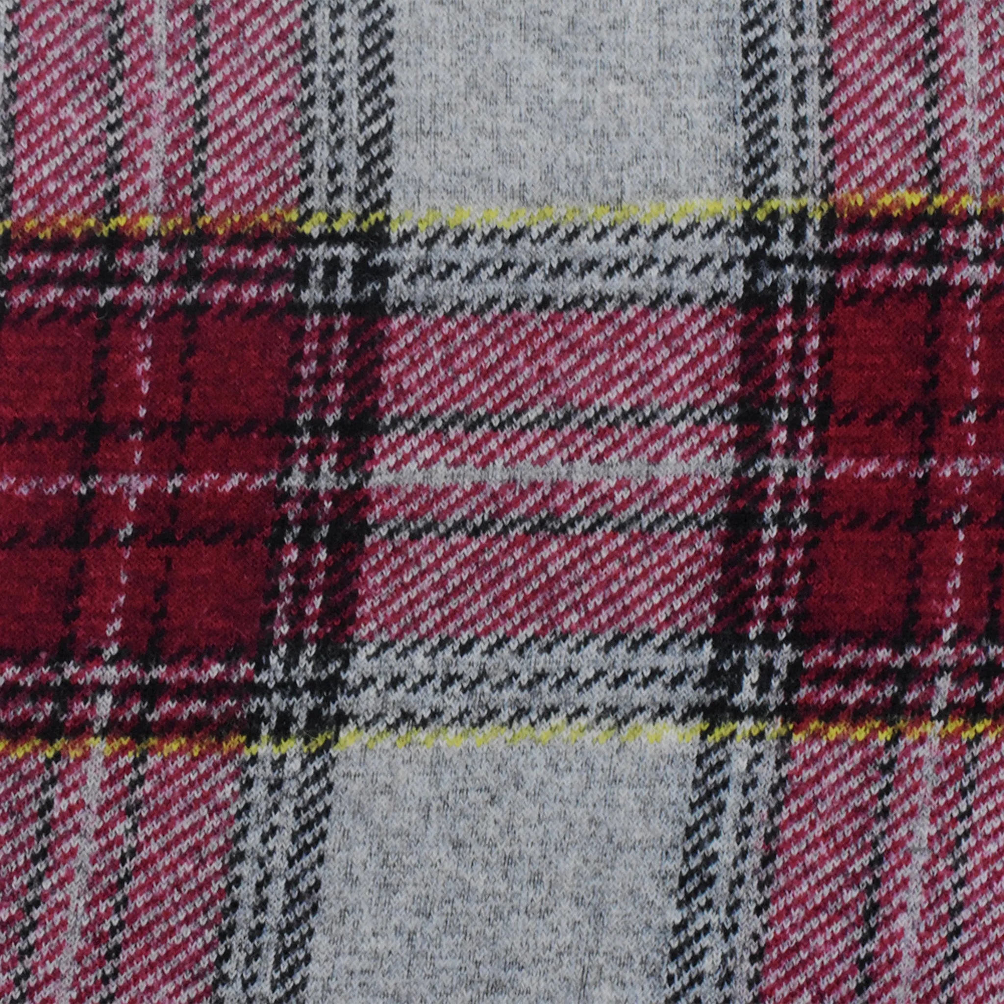 Red-Black-Multi Famous Designer Brushed Back Plaid Knit Jacketing Fabric