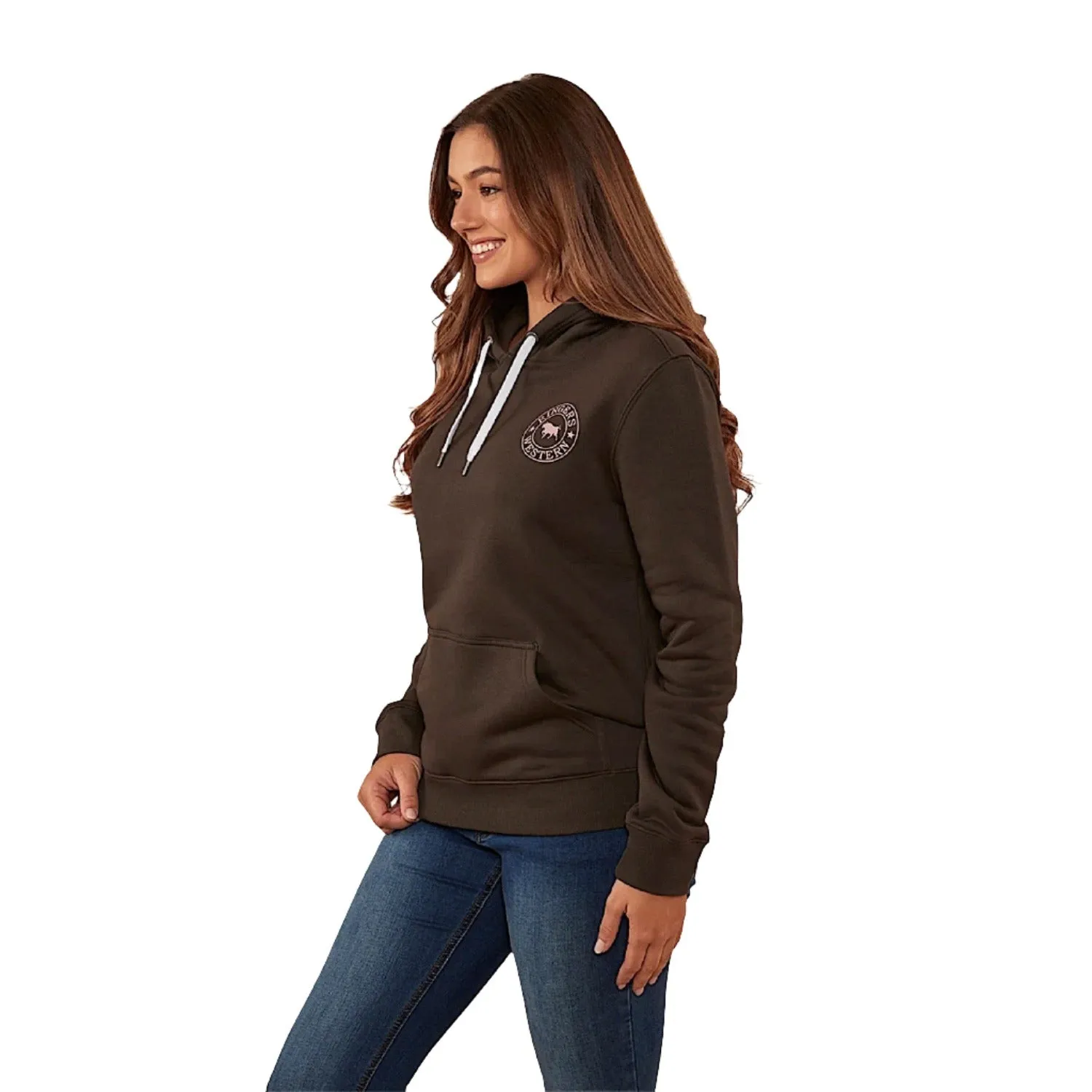 Ringers Western Signature Bull Women's Pullover Hoodie - Charcoal/Rosey