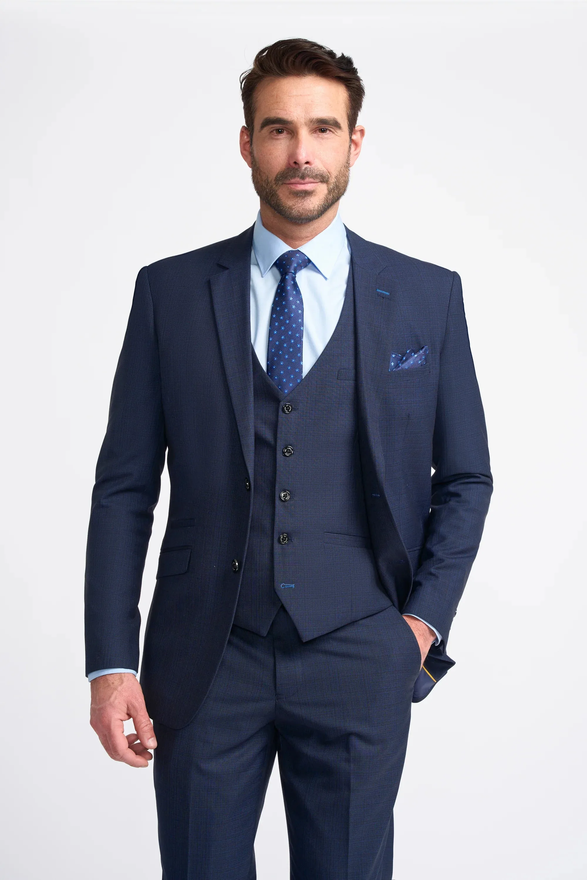 Seeba Navy Regular Three Piece Suit