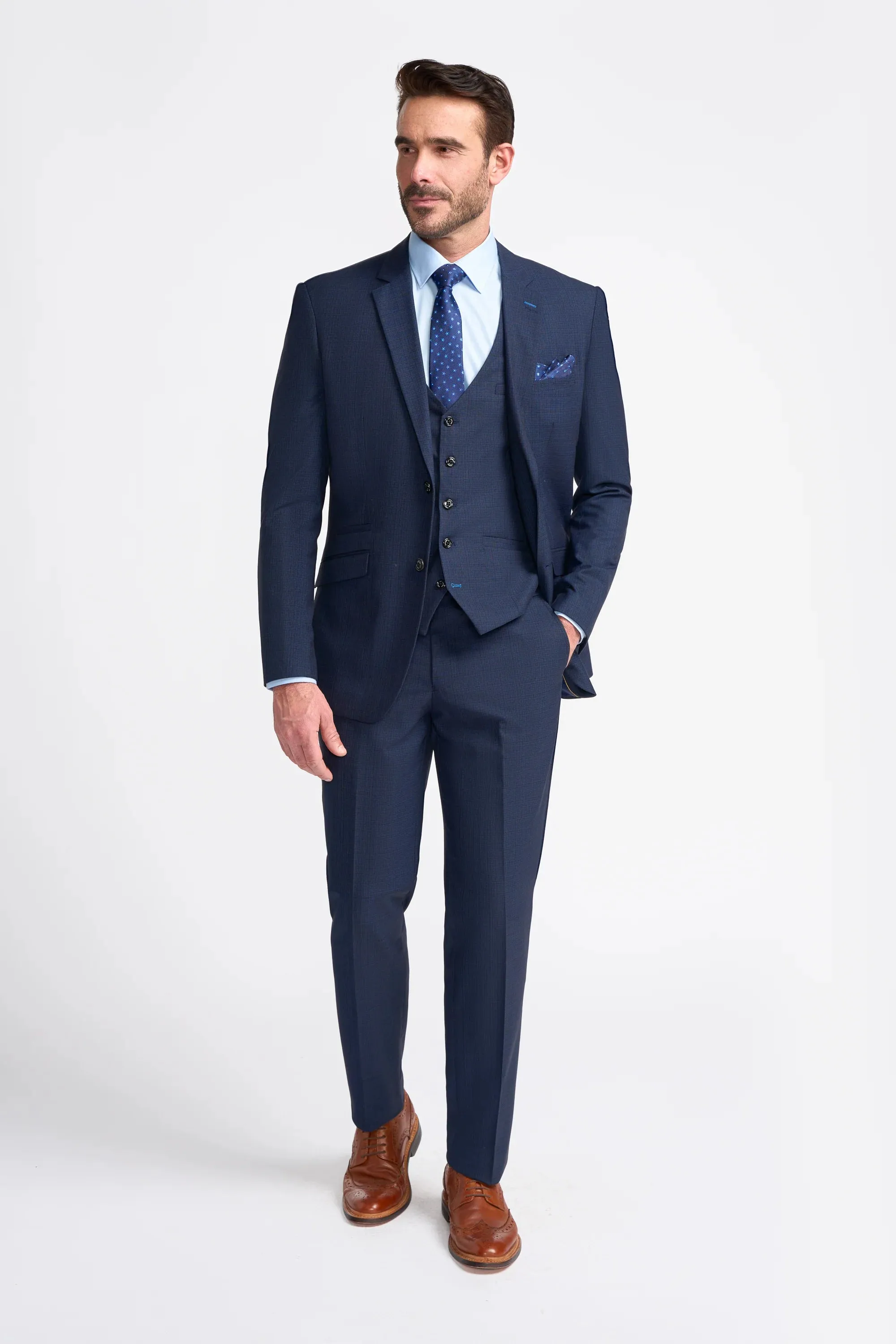 Seeba Navy Regular Three Piece Suit