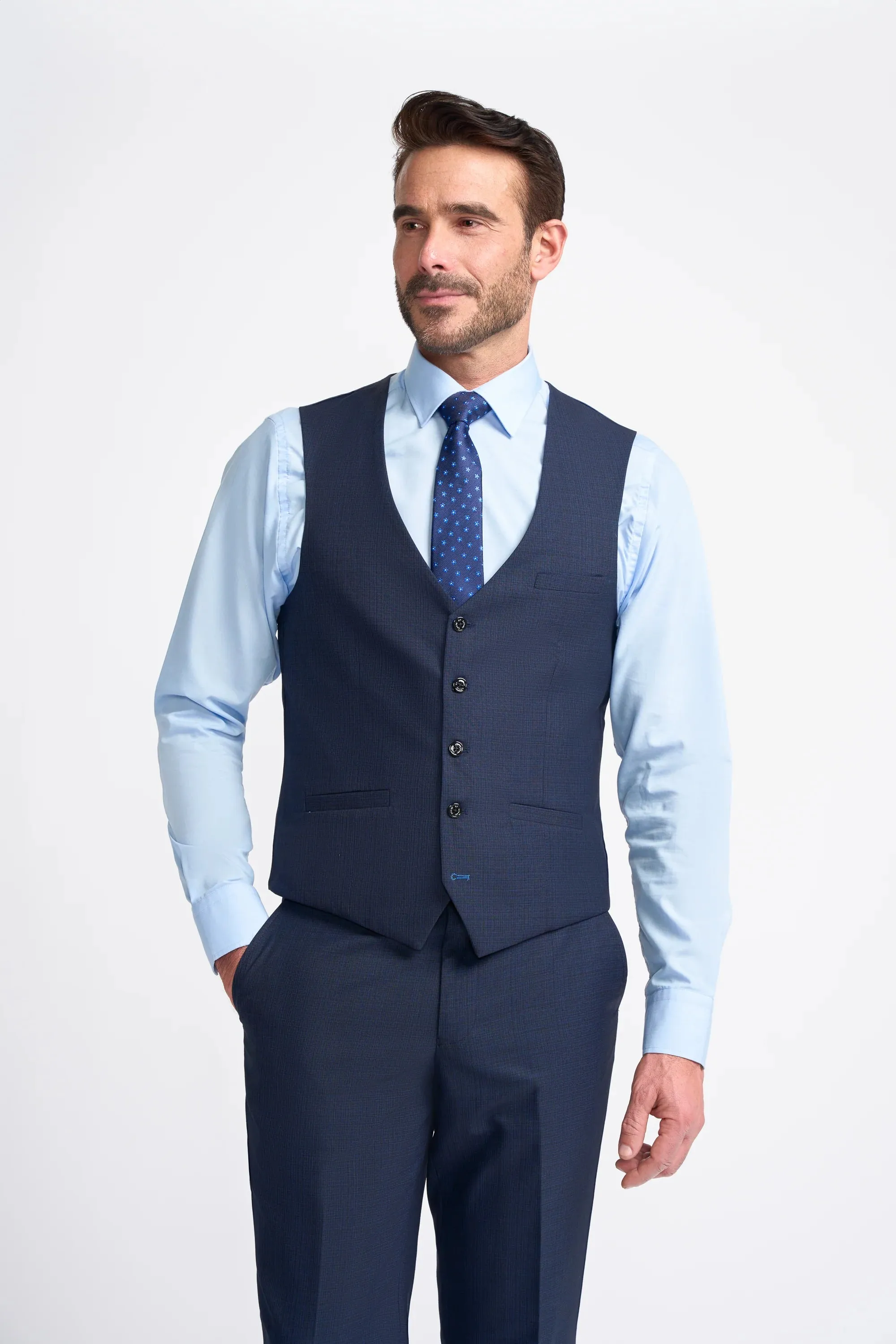 Seeba Navy Regular Three Piece Suit