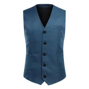 Slim Fit Single Breasted Blue Vest