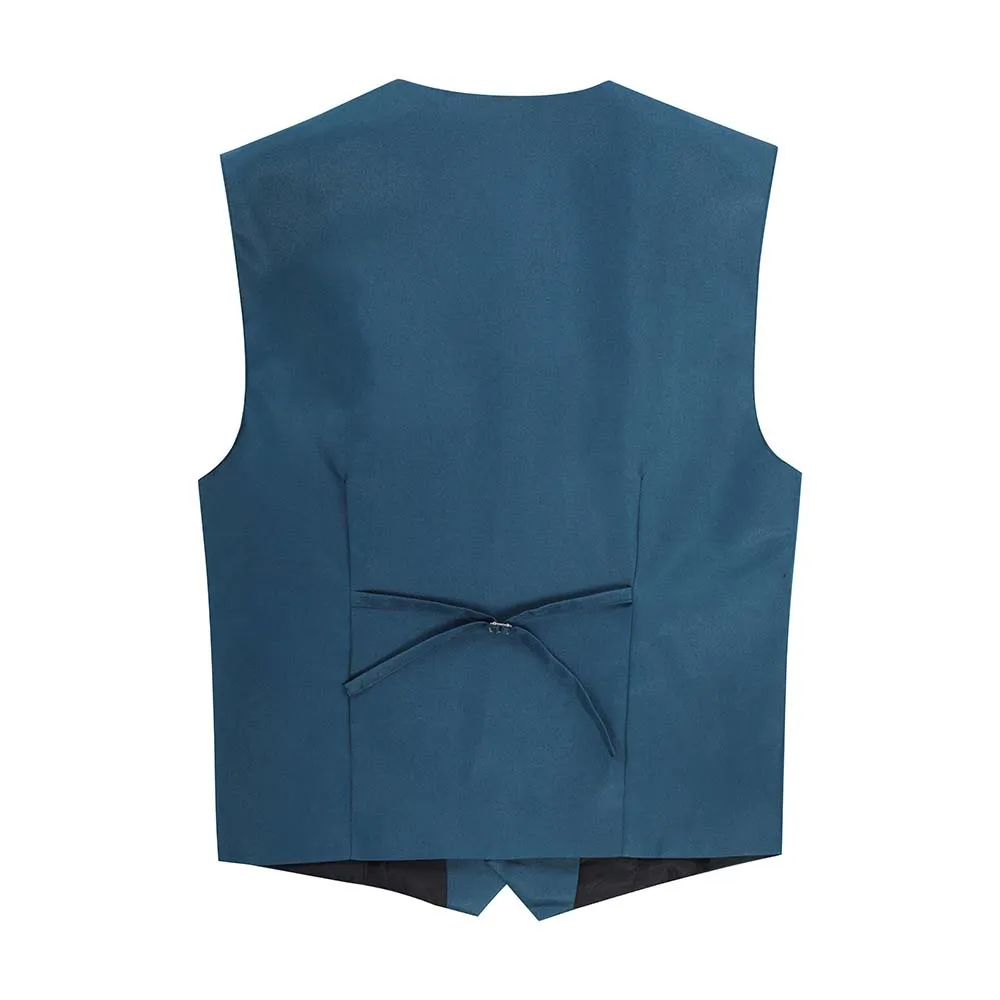 Slim Fit Single Breasted Blue Vest