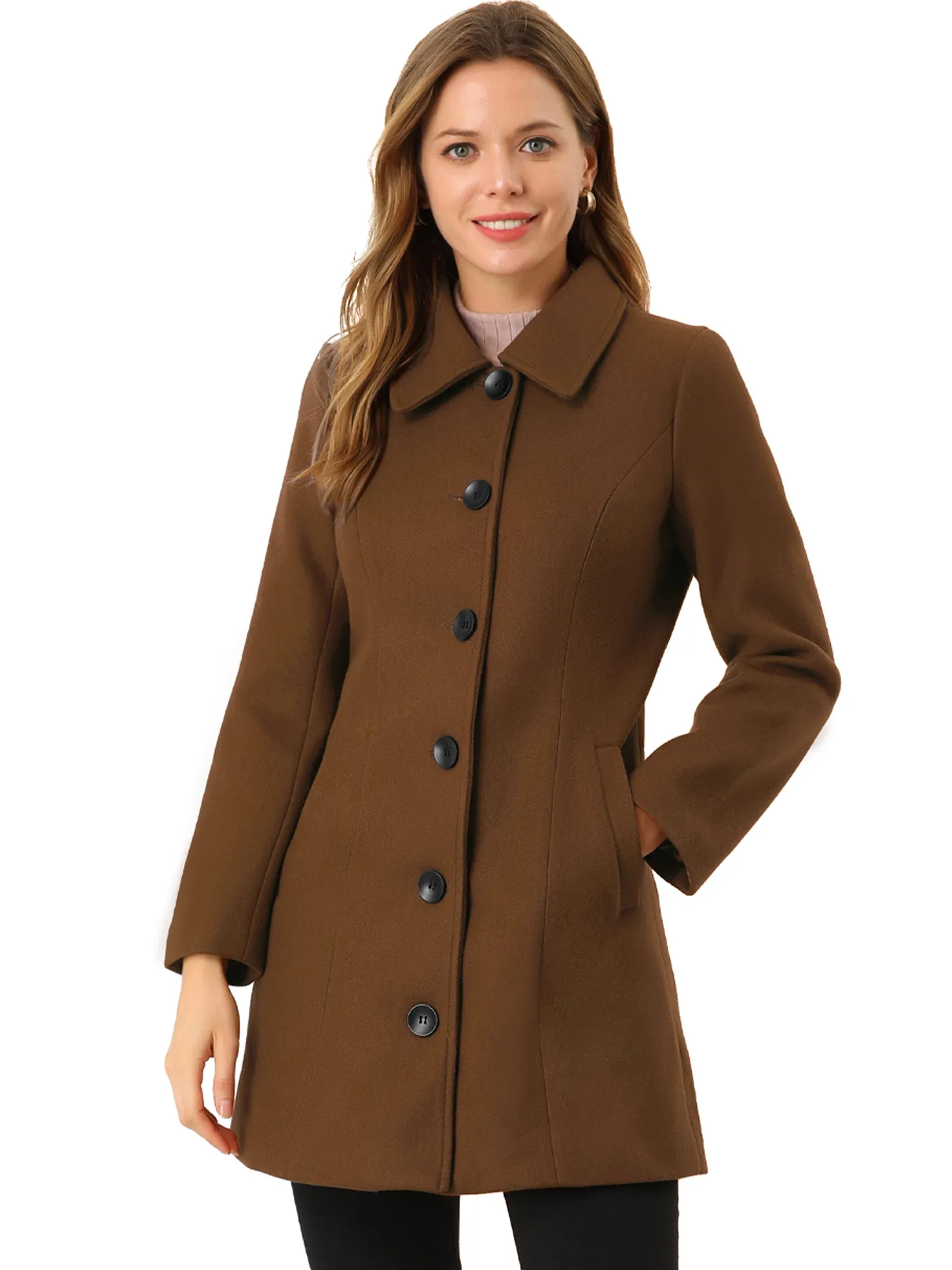 Solid Winter Single Breasted Long Warm Pocketed Pea Coat