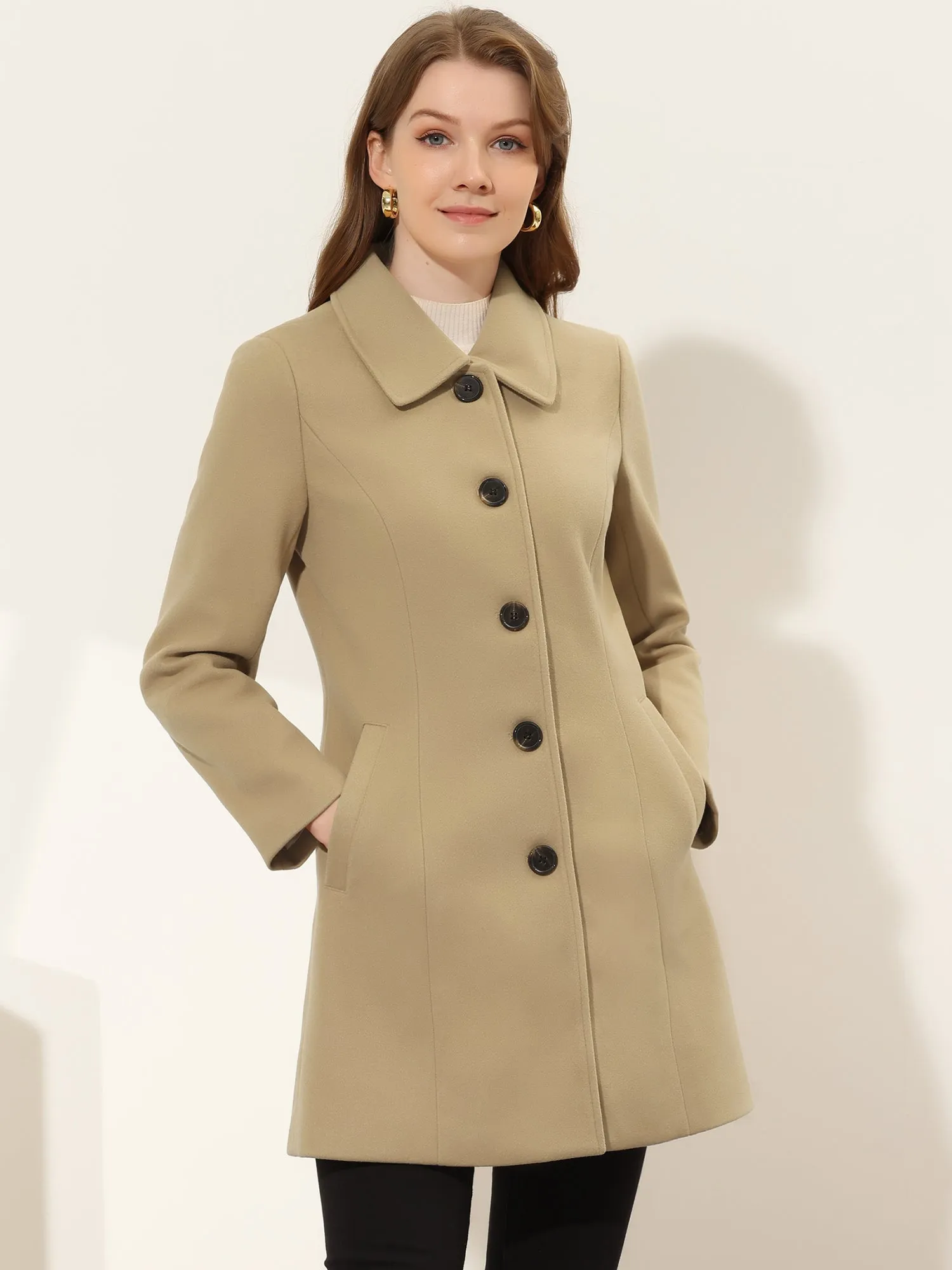 Solid Winter Single Breasted Long Warm Pocketed Pea Coat