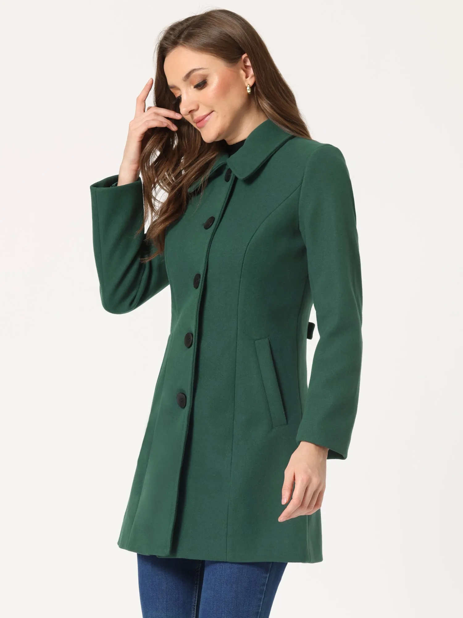 Solid Winter Single Breasted Long Warm Pocketed Pea Coat