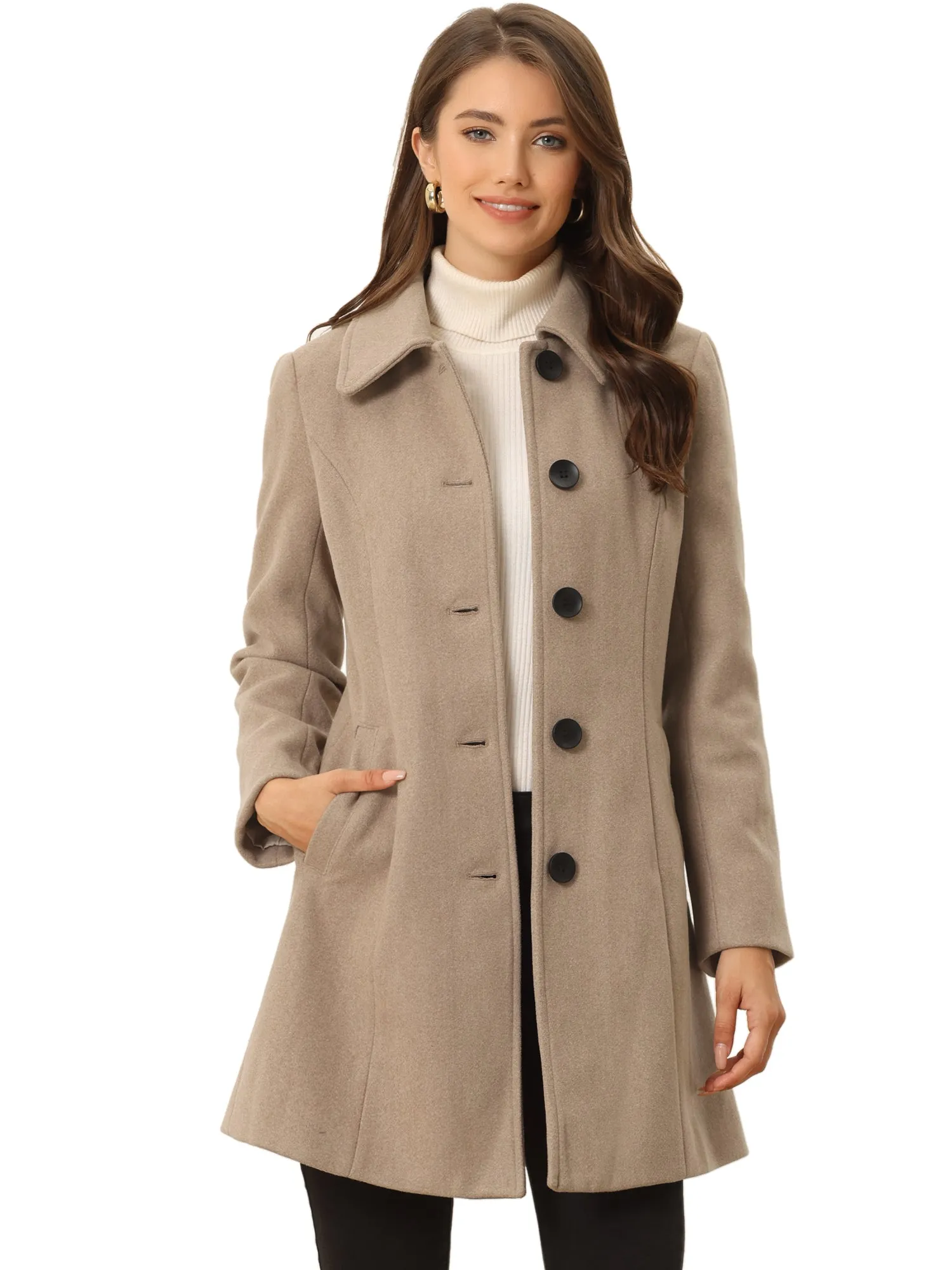 Solid Winter Single Breasted Long Warm Pocketed Pea Coat