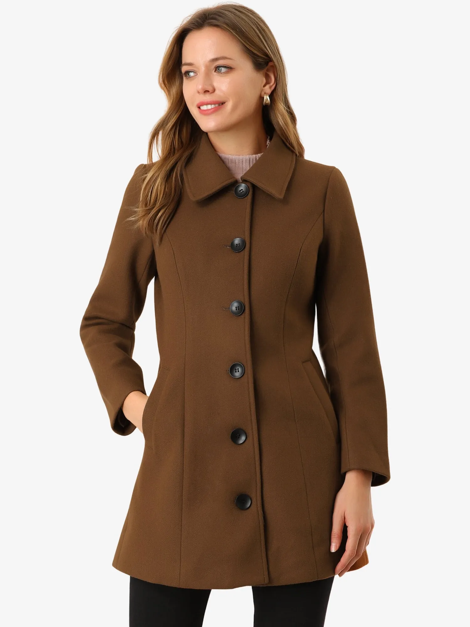 Solid Winter Single Breasted Long Warm Pocketed Pea Coat