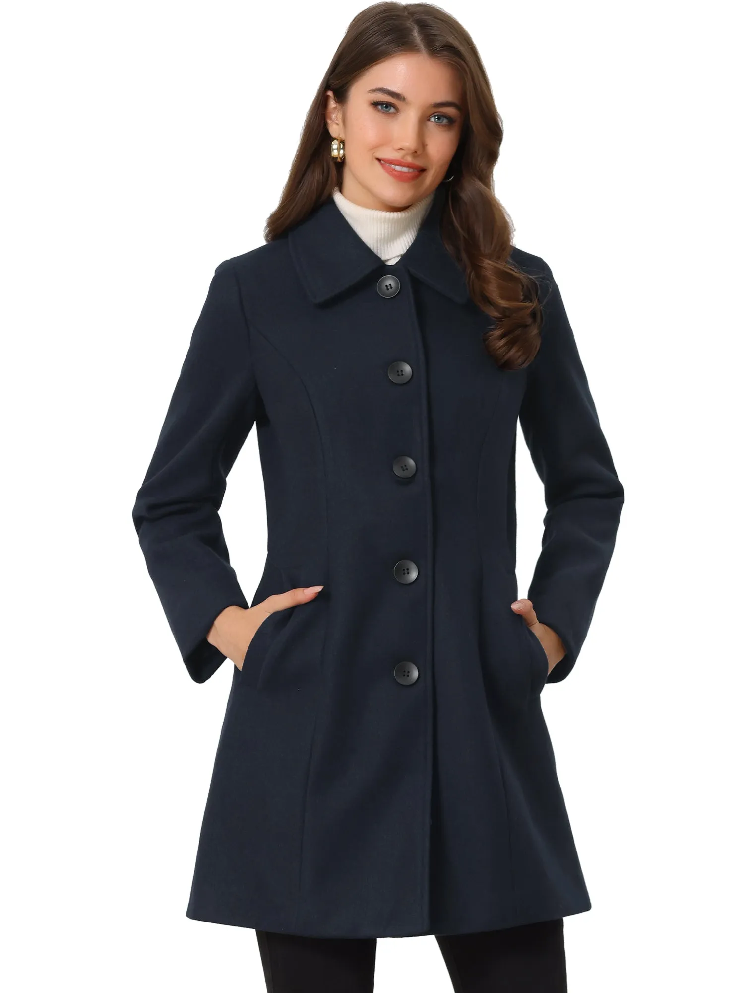 Solid Winter Single Breasted Long Warm Pocketed Pea Coat