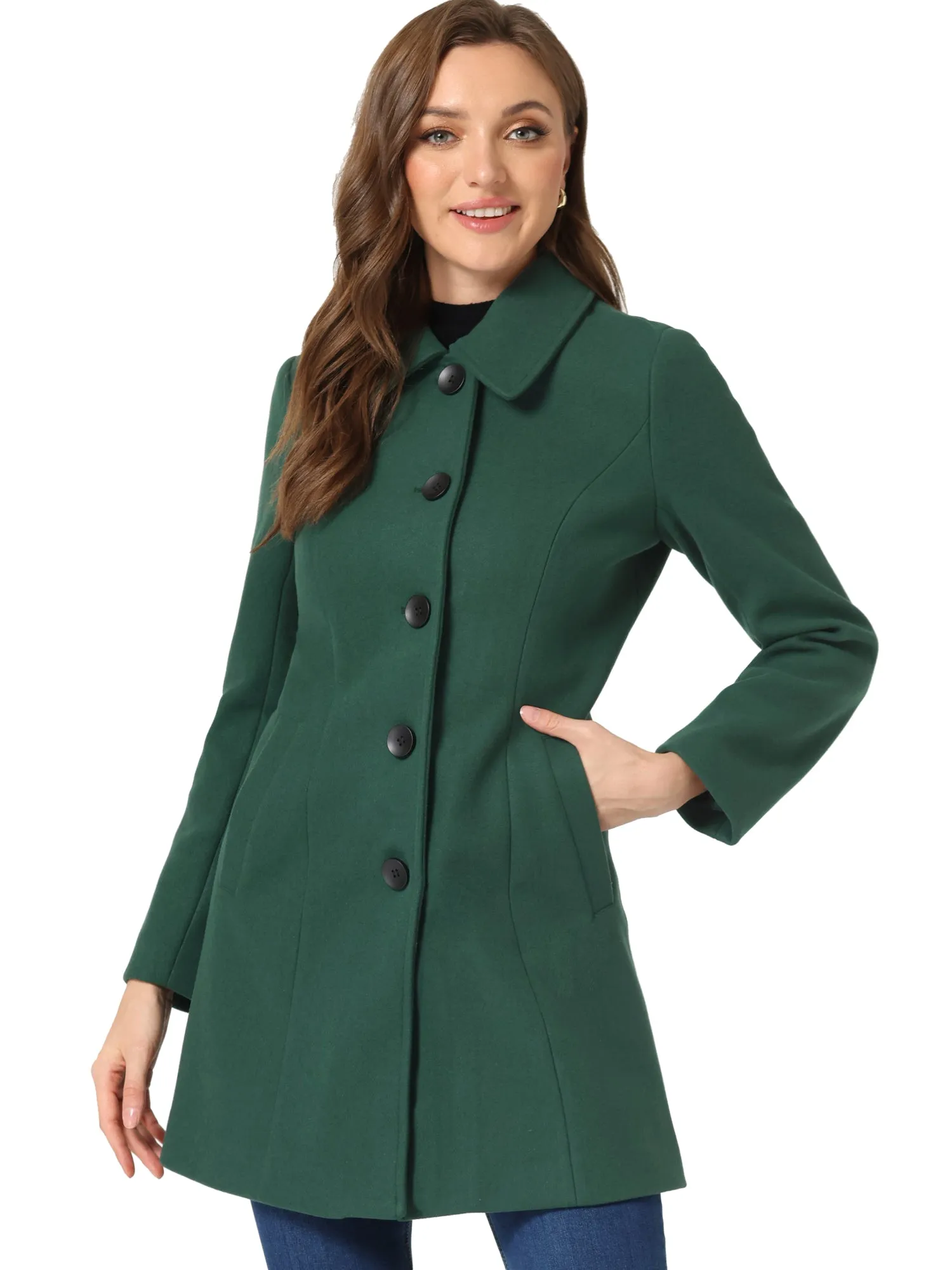 Solid Winter Single Breasted Long Warm Pocketed Pea Coat